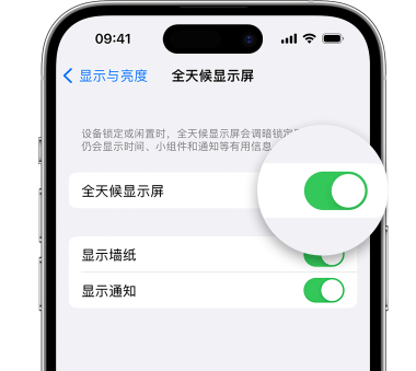 南城苹果15预约维修分享iPhone15如何设置全天候显示屏幕可见 